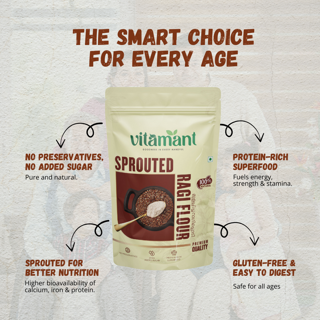 Sprouted Ragi Chat Sprouted Ragi Flour 1 KG ( 2 Packs x 500g ) – vitamant