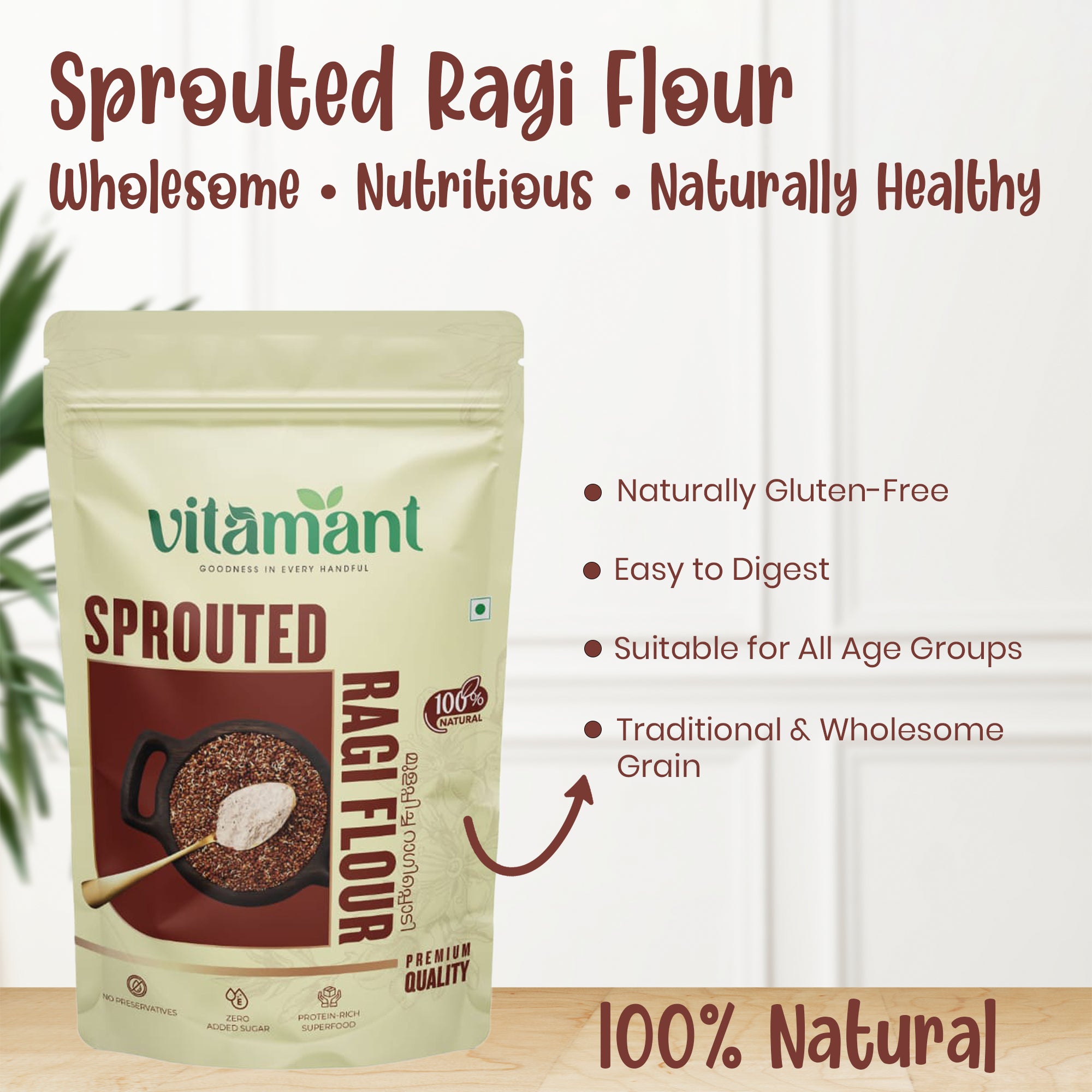 Sprouted Ragi Flour  1 KG  ( 2 Packs x 500g )