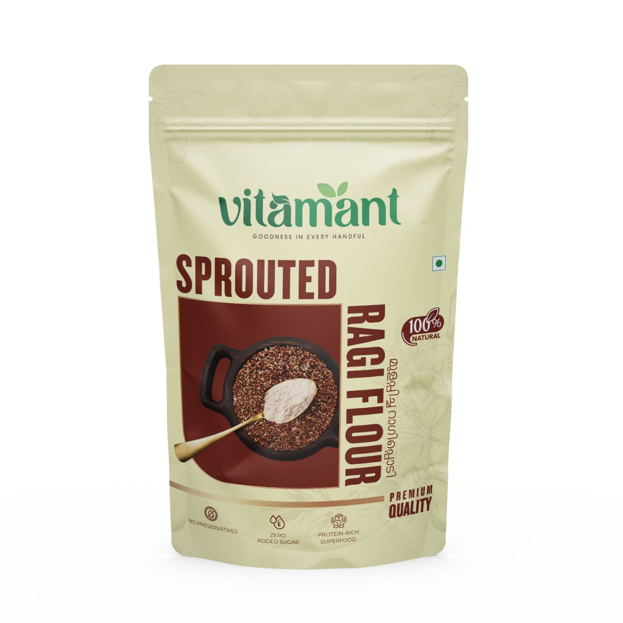 Sprouted Ragi Flour  1 KG  ( 2 Packs x 500g )